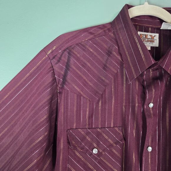 Ely Cattleman Mens Western Shirt 16 1/2 35 Burgundy Pearl Snaps Cowboy Pockets - Picture 4 of 5